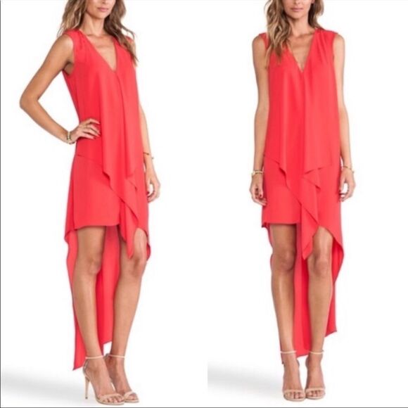 BCBGMAXAZRIA Coral Sleeveless Cascade-Ruffle High-Low Shift Dress XS - Picture 1 of 3